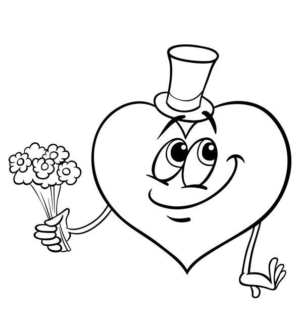 Kolorowanka online: Kolorowanka uśmiechnięte serce w kapeluszu dla mamy